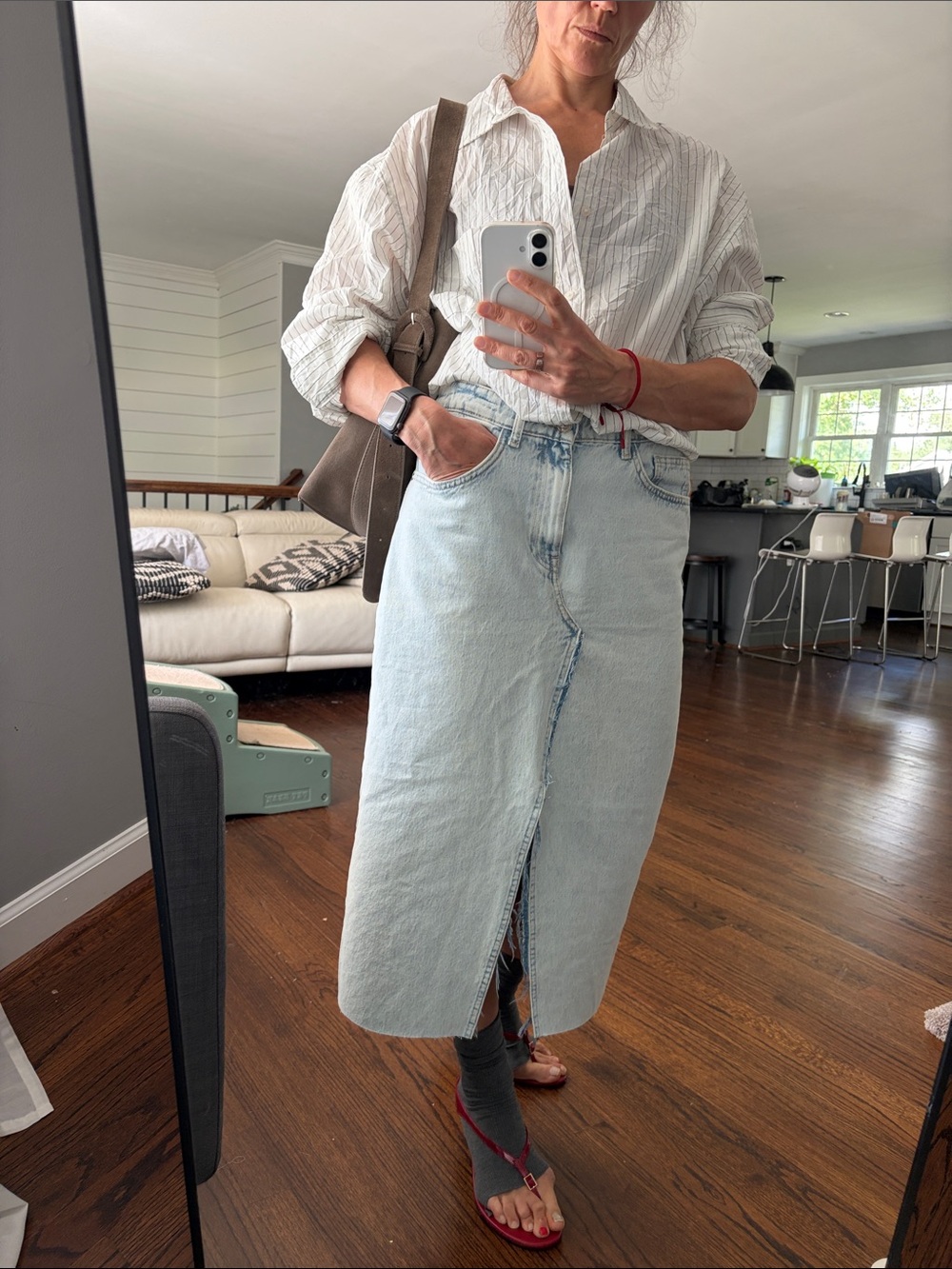 Zara Light Blue Midi Denim Skirt